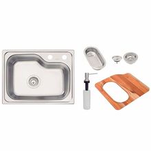 Cuba Sobrepor Inox Acetinado Morgana Compact 48Fx Tramontina com Dosador Sabão Tábua e Cesto Coador