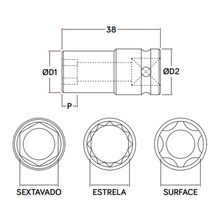 Soquete de Impacto 1/2" X 9/16" Curto Ifla 131299 Sextavado