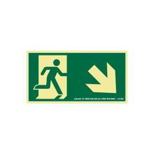 Placa Sinalização Fotoluminescente 30x15cm Seta Inclinada para Direita e para Baixo Sinalize