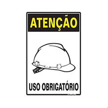 Placa Sinalização em Plástico 20x30cm Atenção Uso Obrigatório de Capacete Sinalize