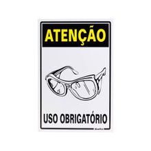 Placa Sinalização em Plástico 20x30cm Atenção Uso Obrigatório de Óculos Sinalize