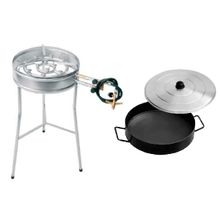 Kit Fogareiro 1 Boca Tripé 34cm, 1 Disco de Ferro Borda 4cm e Tampa de Alumínio Papaléguas 38cm