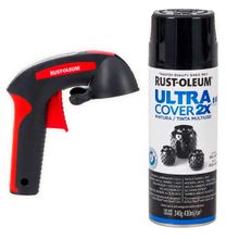 Kit 1 Tinta Spray Multiuso Brilhante Ultra Cover 340g Preto e 1 Pistola Aplicadora Rust-Oleum