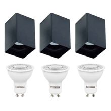 Kit 3 Spots de LED Sobrepor Quadrado Preto Nordecor e 3 Lâmpadas Led Mr16 Gu10 Taschibra 6500K 4,9W