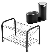 Kit 1 Dispenser para Detergente e Bucha Preto/Cromado e 1 Escorredor de Louça Berço Duplo Black Arthi