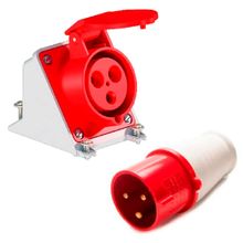 Kit 1 Tomada Industrial Sobrepor e 1 Plugue Industrial Vermelho 32A 3 Pólos Weg
