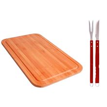 Kit 1 Tábua de Bamboo e 1 Conjunto de Churrasco com Garfo e Faca Mor