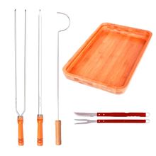 Kit Churrasco com 1 Gamela de Bamboo, 1 Espeto Duplo, 1 Espeto Simples, 1 Espalhador de Brasa e 1 Conjunto com Garfo e Faca Mor