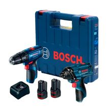 Kit Furadeira/Parafusadeira Bosch GSB 120-LI + Chave de Impacto GDR 120-LI com 2 Baterias, Carregador e Maleta