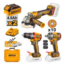 Parafusadeira + Chave de Impacto 1/2" + Esmerilhadeira 4.1/2" Ingco com Acessórios